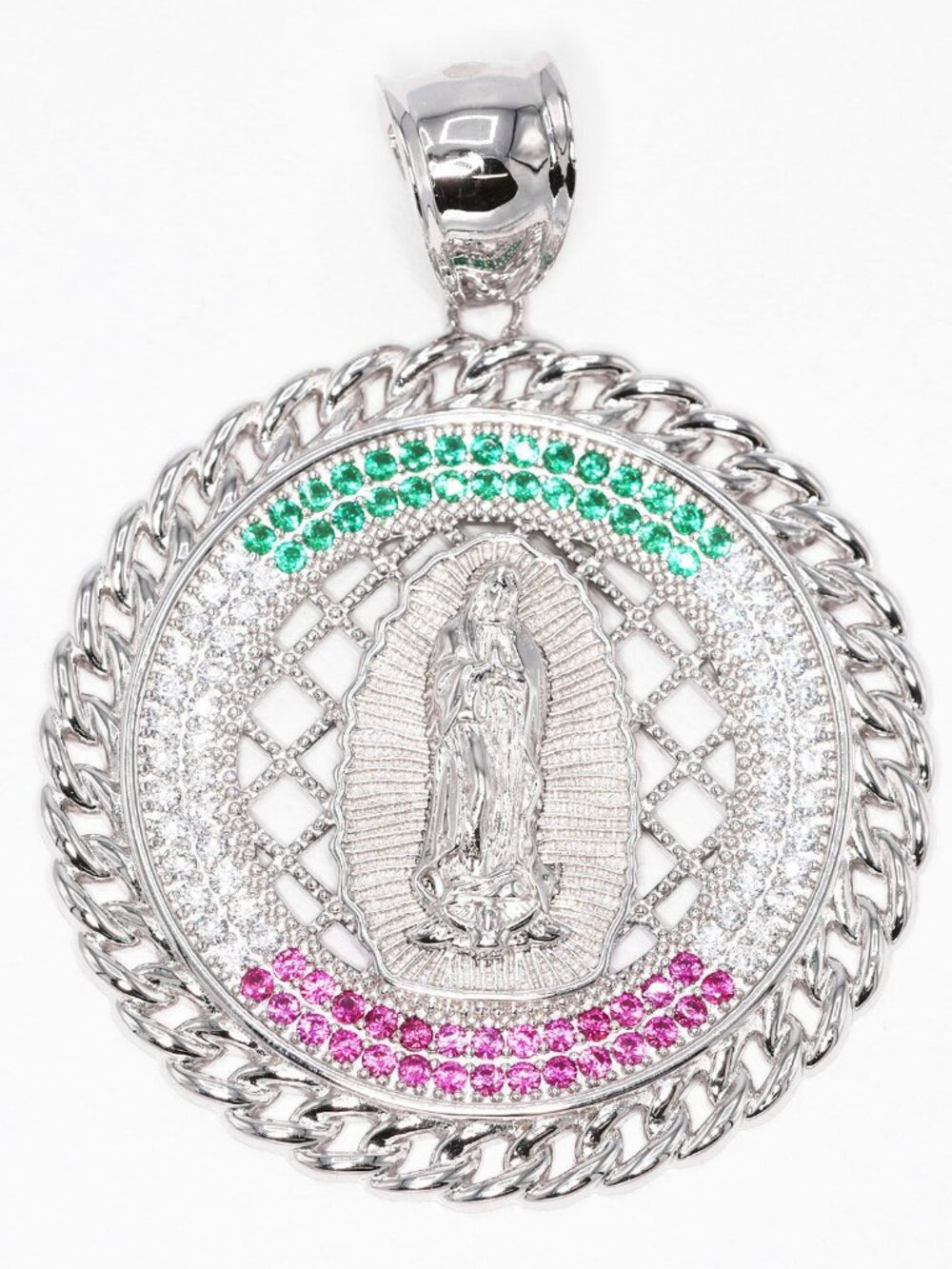 925 Sterling Silver Our Lady of Guadalupe Virgin Mary Round Pendant Charm Medium